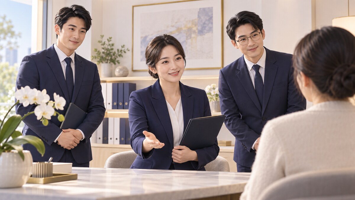 台灣禮儀公司專業團隊在明亮諮詢空間接待來訪者的情境示意