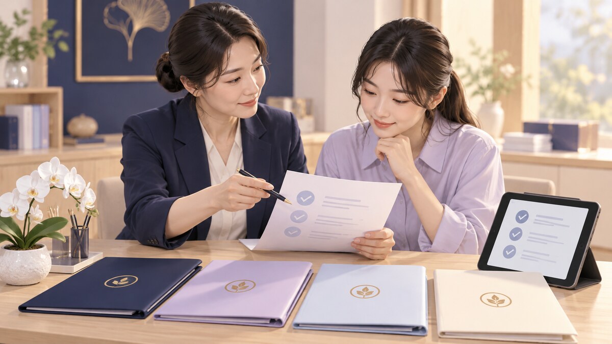 行政人員與新進同仁逐項核對到職及保險文件的情境示意